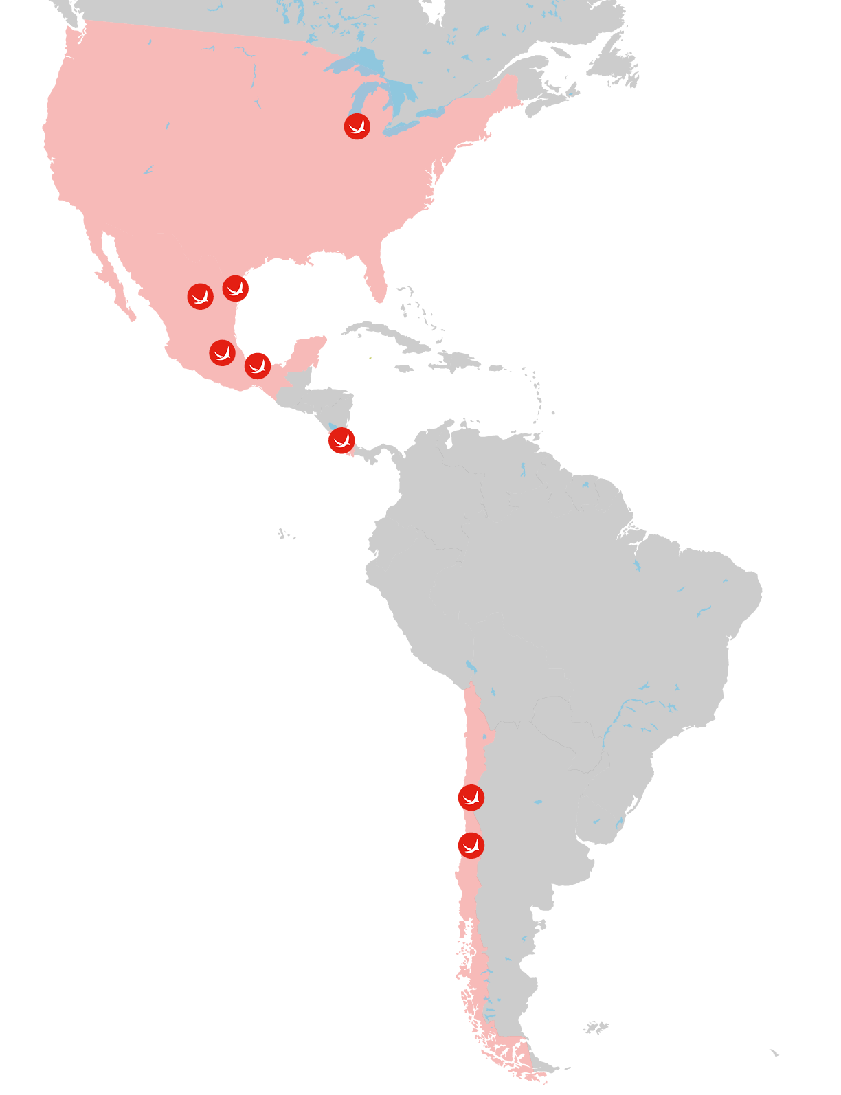 Mapa de América con sedes de Vicarli